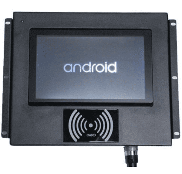 A GK-HVC7-RK3288-AC 7 inch Android Panel PC for Outdoor Access Control POE NFC with a lcd display and the android logo on it, designed for outdoor access control.