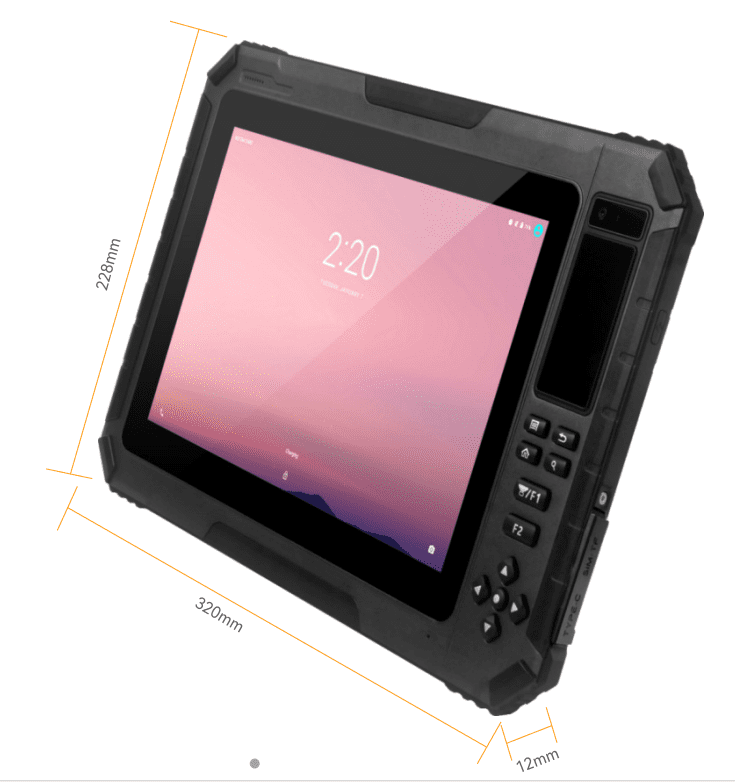 An image of a 10.1" Rugged Multi- function Mobile Computer with measurements and UHF scanner capability. An image of a 10.1" Rugged Multi- function Mobile Computer with measurements and UHF scanner capability.