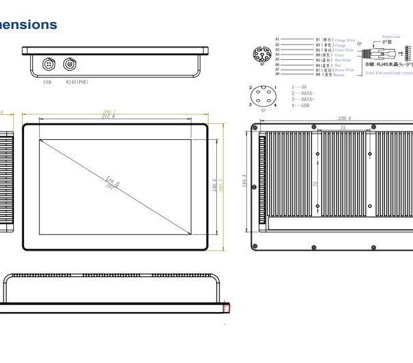 Technical drawing with dimensions and connections.