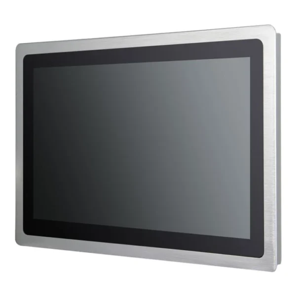 Flat-screen monitor with a metallic frame.
