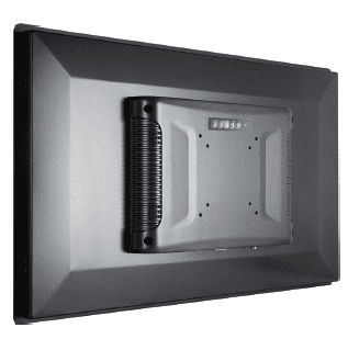 Angled monitor back with central vented housing Angled monitor back with central vented housing